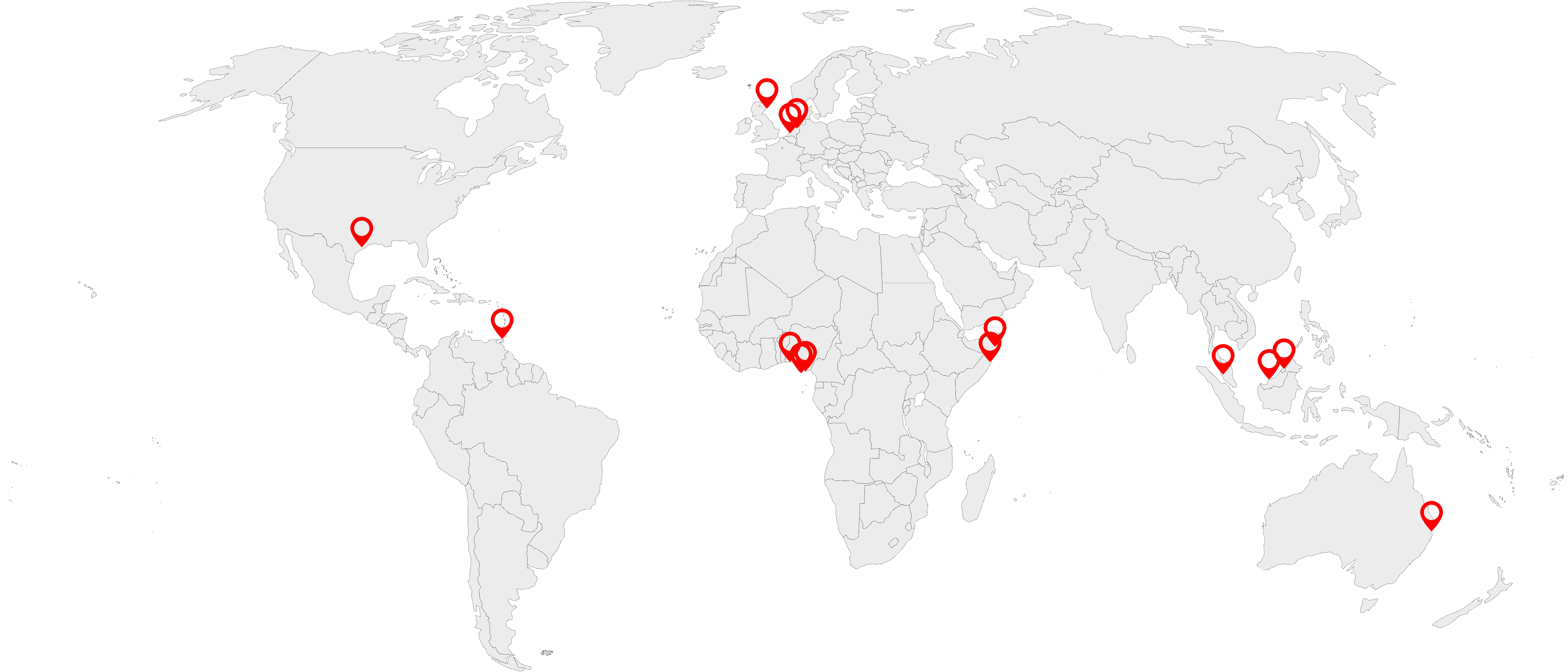 World map with delivery locations